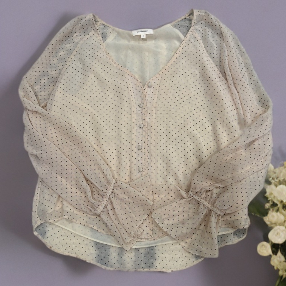 Bohme Brand Pale Pink Blouse with Black Polka Dots